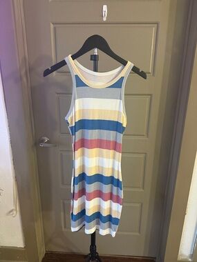 Striped Tank Dress in Blue, Yellow, Red, Cream